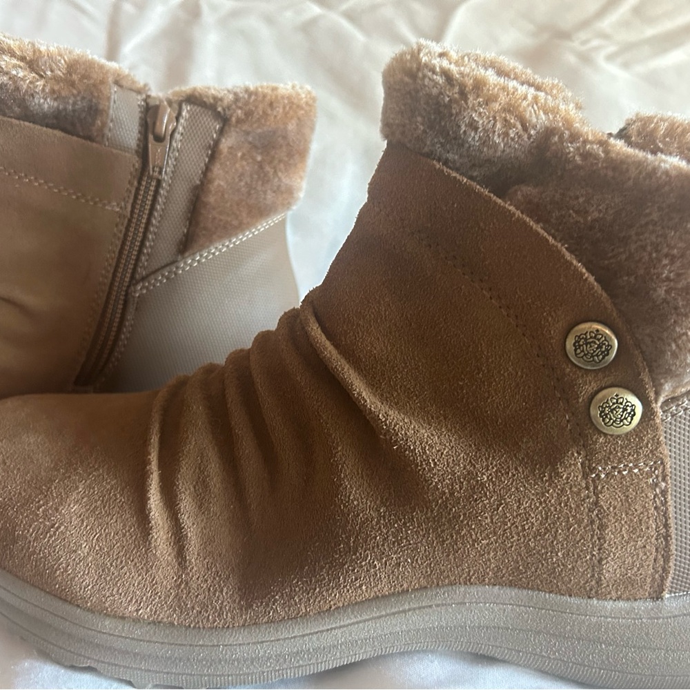 BareTraps Brown Ankle Booties with Fur Trim